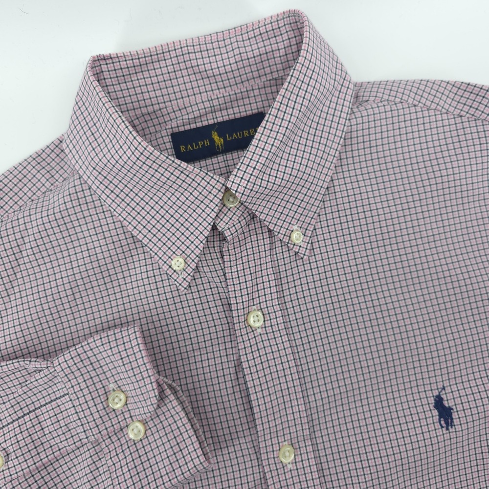 Ralph Lauren Dress Shirt Pink Check Mens 15.5 32/33 Long Sleeve Button Up‎
